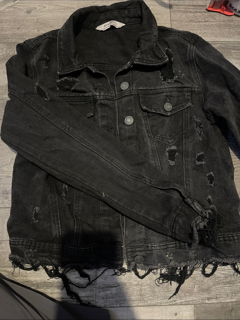 Black Distressed Denim Jacket - Women